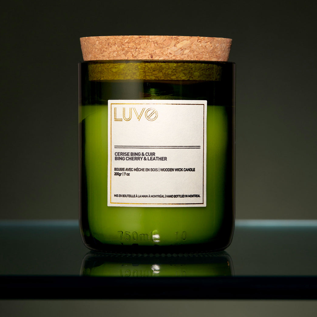 Bing cherry & Leather Wooden Wick Scented Candle - LUVO Candles | Bougies
