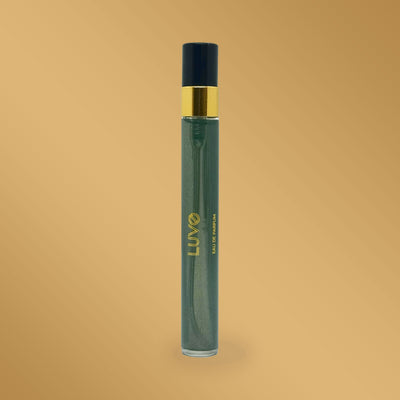 Mandarin & Resin eau de parfum 10ml slim travel spray on an ochre background