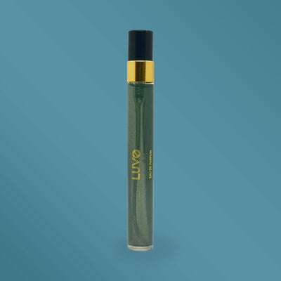 Baumier Fir & Balsam Spruce eau de parfum 10ml slim travel spray on a blue background